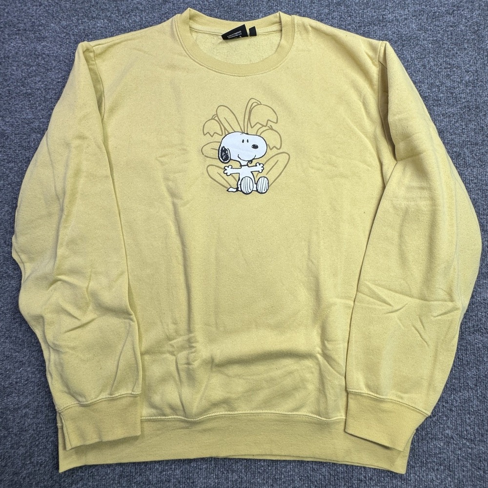 Peanuts Snoopy Sweatshirt Mens XL Yellow Fleece Pullover Retro Streetwear Nature